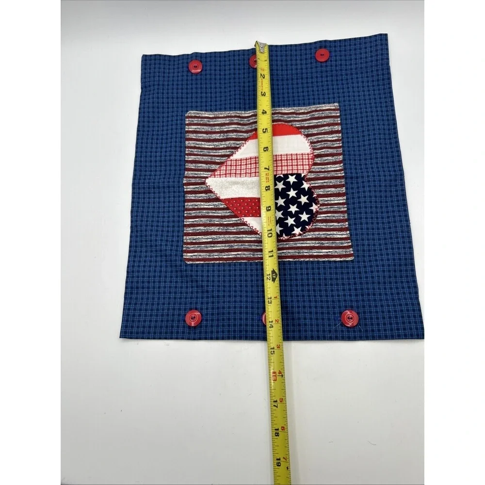 Handmade Patriotic Heart Pillow Cover Small Blue Americana Gingham Button Decor